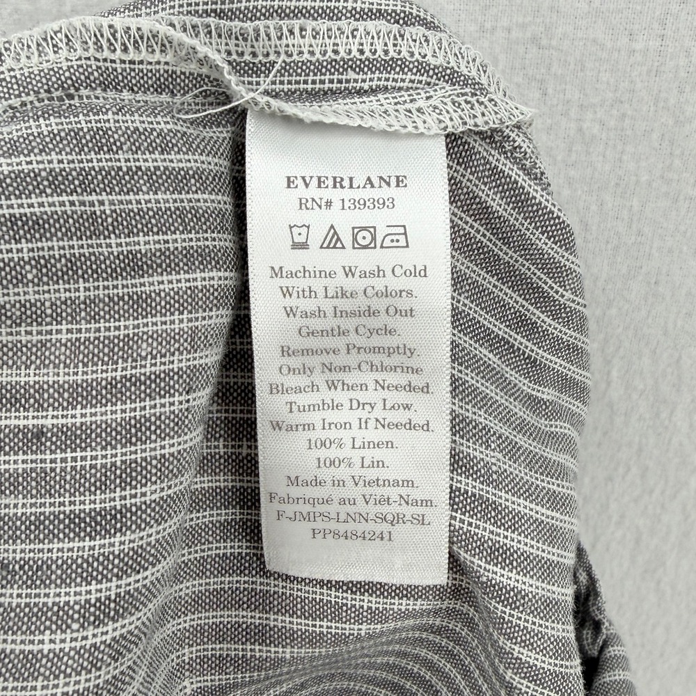Everlane Jumpsuit Women 2 Gray Striped Linen Sleeveless Belted Wide Leg - Picture 10 of 16